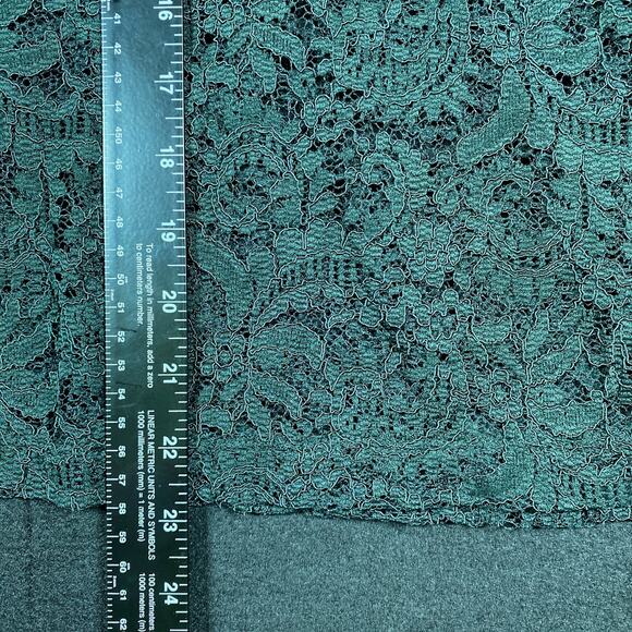 LOFT Womens Blouse Green Floral Lace Bell Sleeve Crochet Sheer Stretch XS - Picture 9 of 16